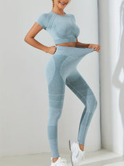 2pcs Stretchy Crop Top & Leggings Workout Set for Women