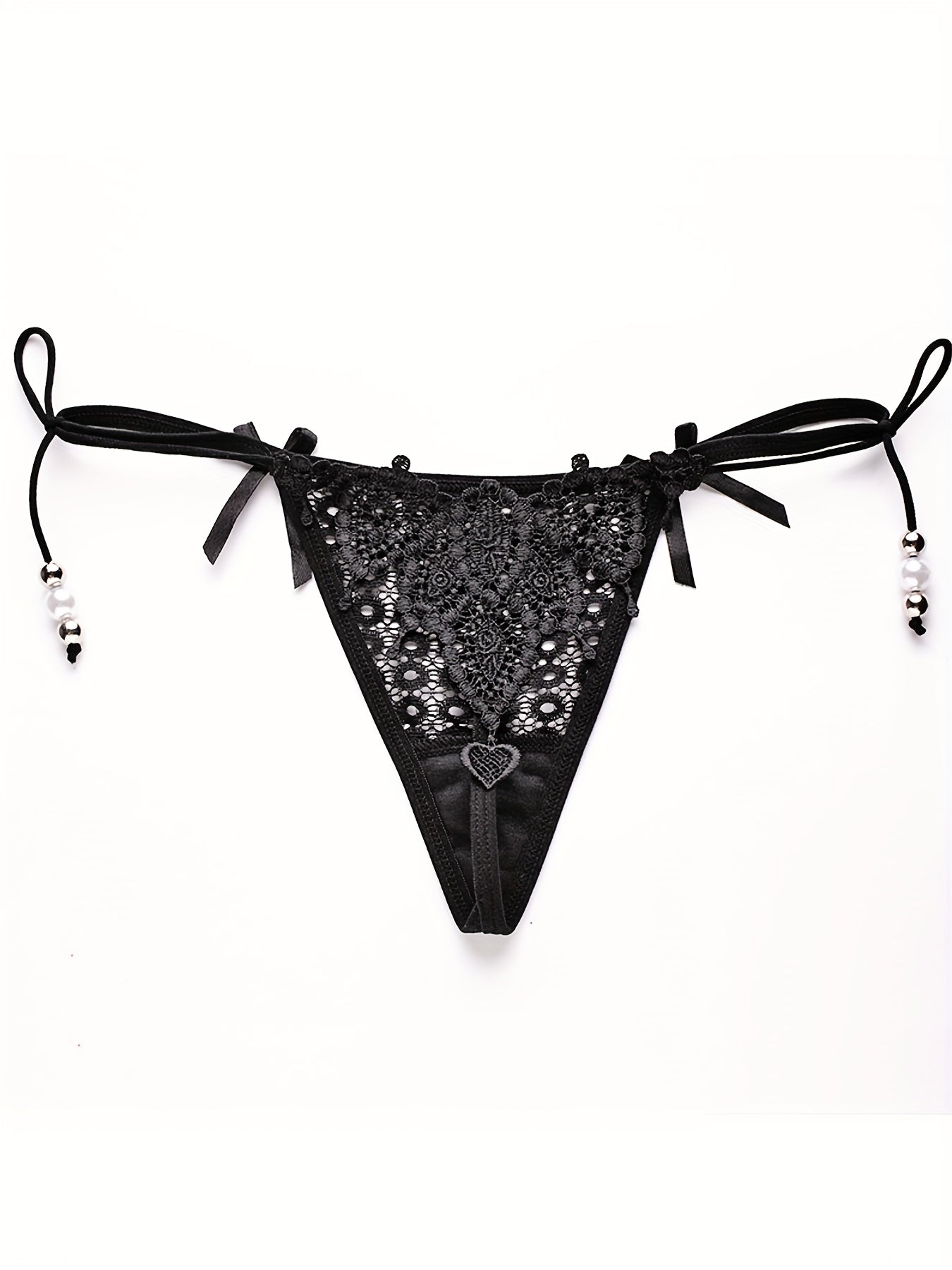 Sexy Jacquard Mesh Strappy Thongs with Pendant Decor