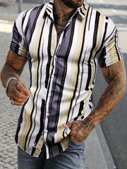 Stripe Print Men s Casual Short Sleeve Shirt Summer Vacation Resort Tops