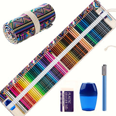 72 Colored Pencils Set with Canvas Wrap Orange Red Shades