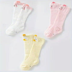 3 Pairs Baby Cotton Blend Over-the-Knee Socks Cartoon Animal Design