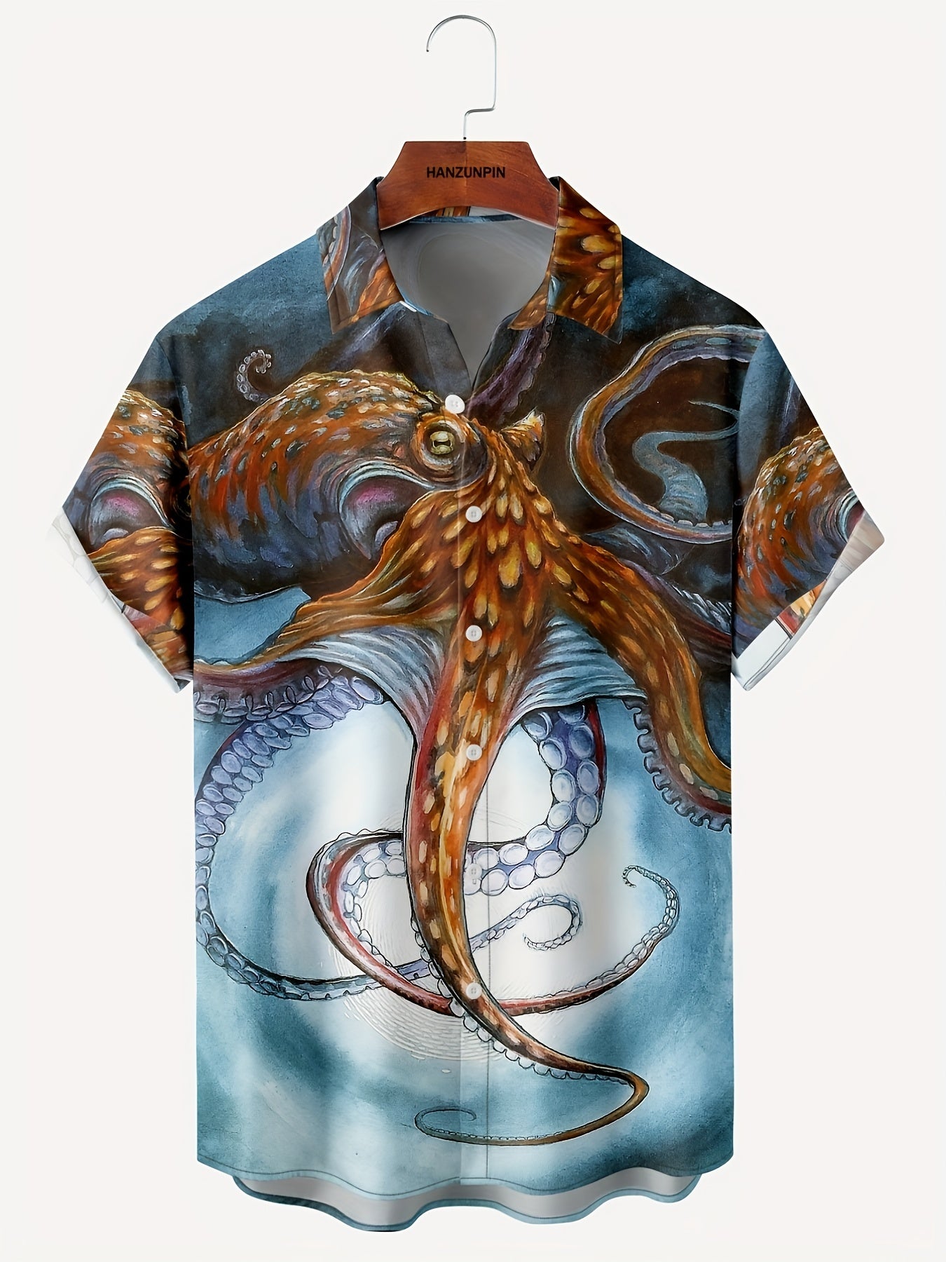 Octopus Print Men's Casual Short Sleeve Shirt for Summer Vacation