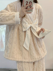 Plush Bow Sleepwear Set Women's Lingerie