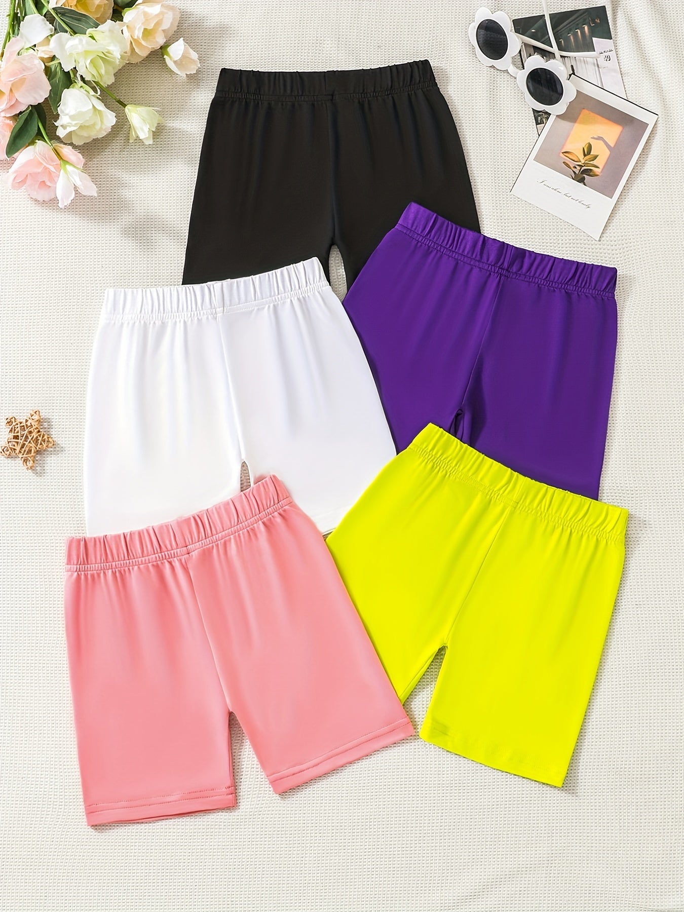 5pcs Safety Shorts For Girls Multicolor Elastic Waist Leggings