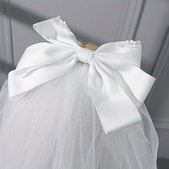 Satin Bowknot Bridal Wedding Veil Short Veil With Comb