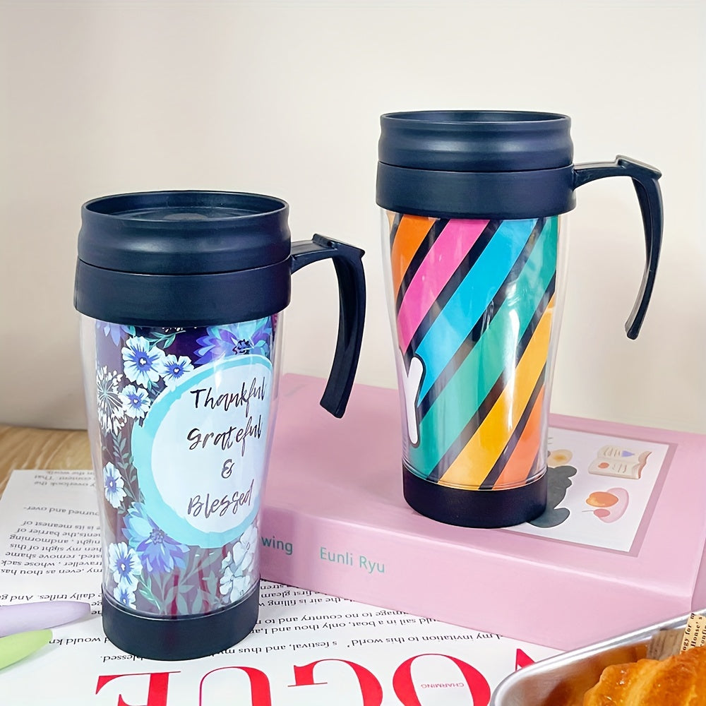 400ml Double Layer Plastic Water Cup Letter Pattern Leakproof Bottle