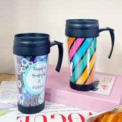 400ml Double Layer Plastic Water Cup Letter Pattern Leakproof Bottle
