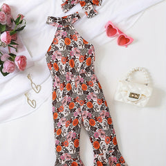 Floral Print Spaghetti Strap Romper Toddler Girls Jumpsuit
