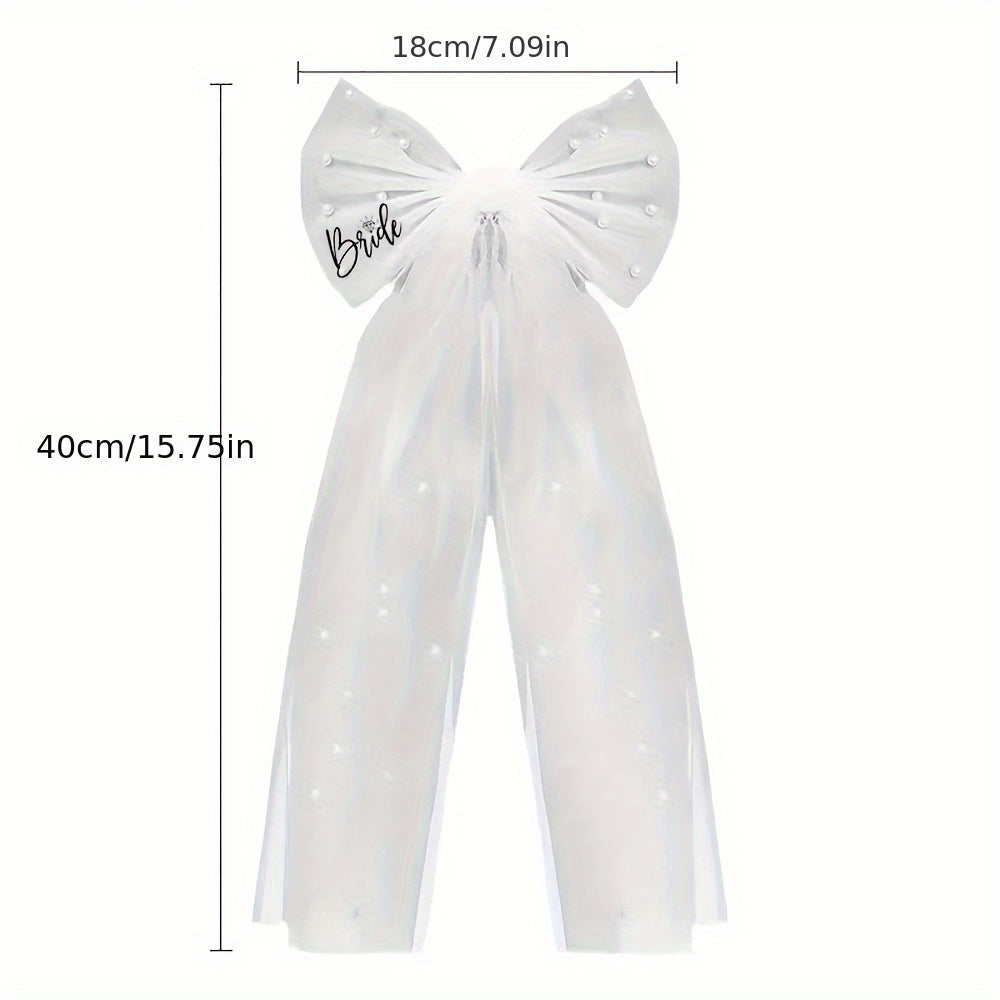 Pearl Bow Hair Accessory with Short Veil for Brides
