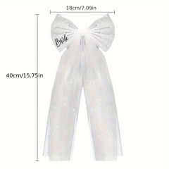 Pearl Bow Hair Accessory with Short Veil for Brides