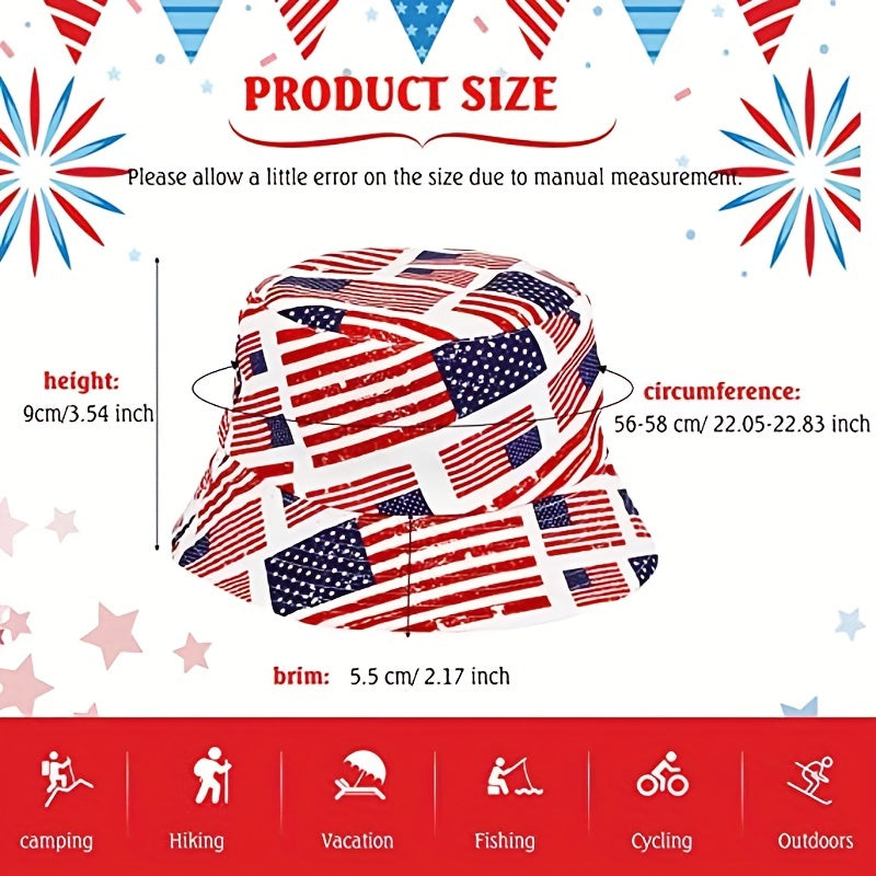 Reversible Packable Independence Patriotic Bucket Hat