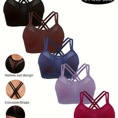 5pcs Stretch Hollow Criss Cross Sports Bra for Women