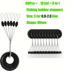 60pcs 10 Group Fishing Bobber Float Stopper Beans Accessories