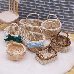 Set of Handcrafted Raffia Woven Baskets for Dollhouse Decor