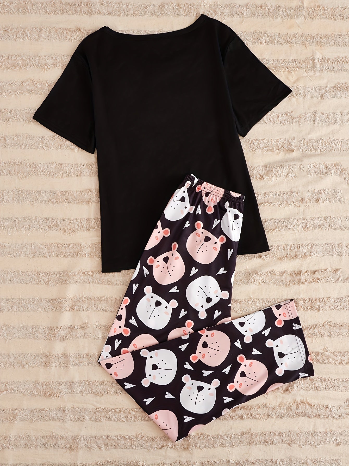 Cartoon Print Pajama Set Short Sleeve Top & Pants