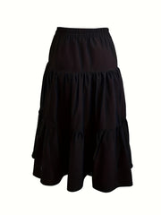 Ruched Elastic Waist Midi Skirt