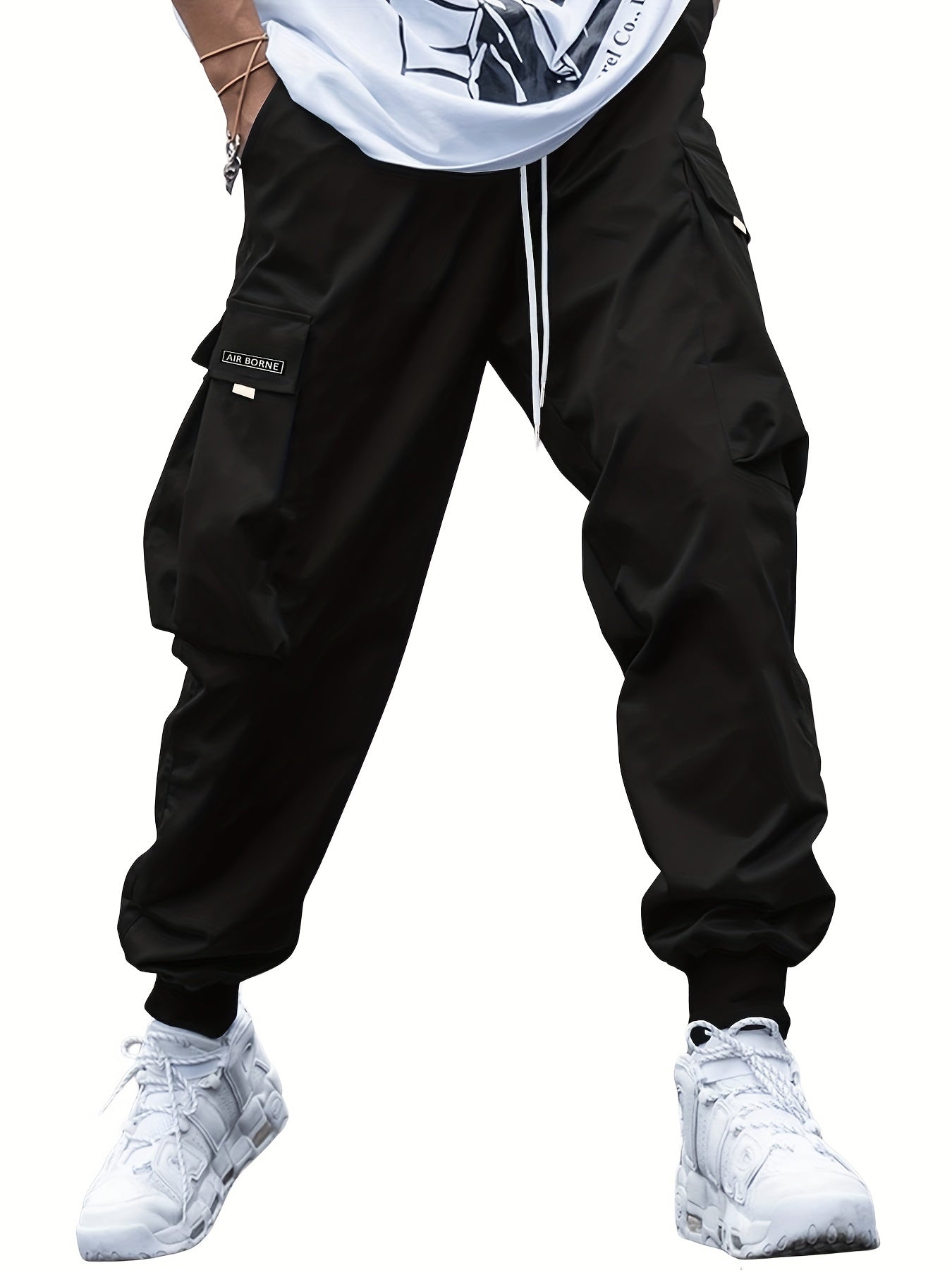 Men's Casual Cargo Pants with Drawstring Waist and Pockets