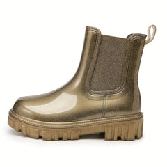 Women's Glitter Solid Rain Boots Slip On Round Toe Non slip Waterproof Shoes
