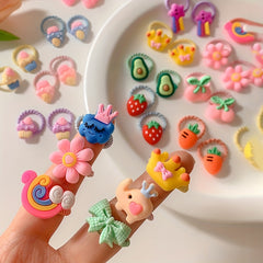 30pcs Fruit Animal Ice Cream Hair Tie Ponytail Holders Hair Accessory