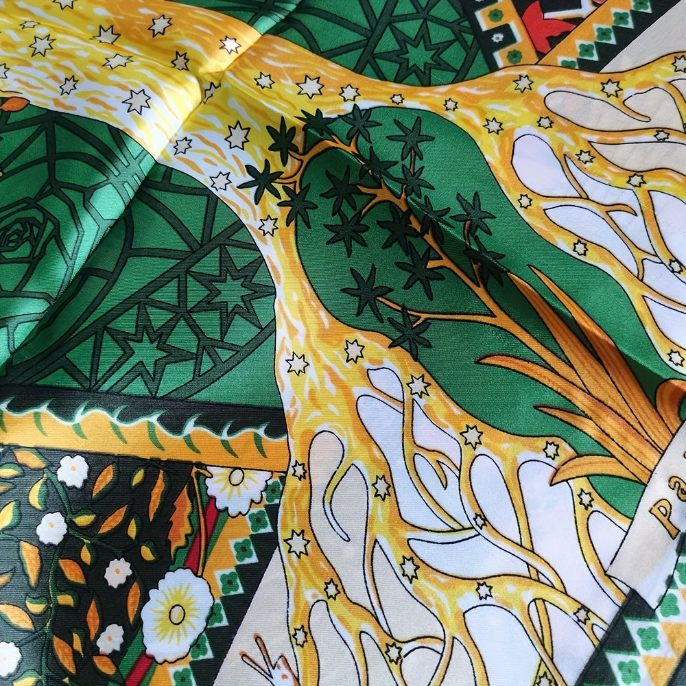 Boho Tree Print Vintage Bandana Silk Square Scarf Satin Shawl