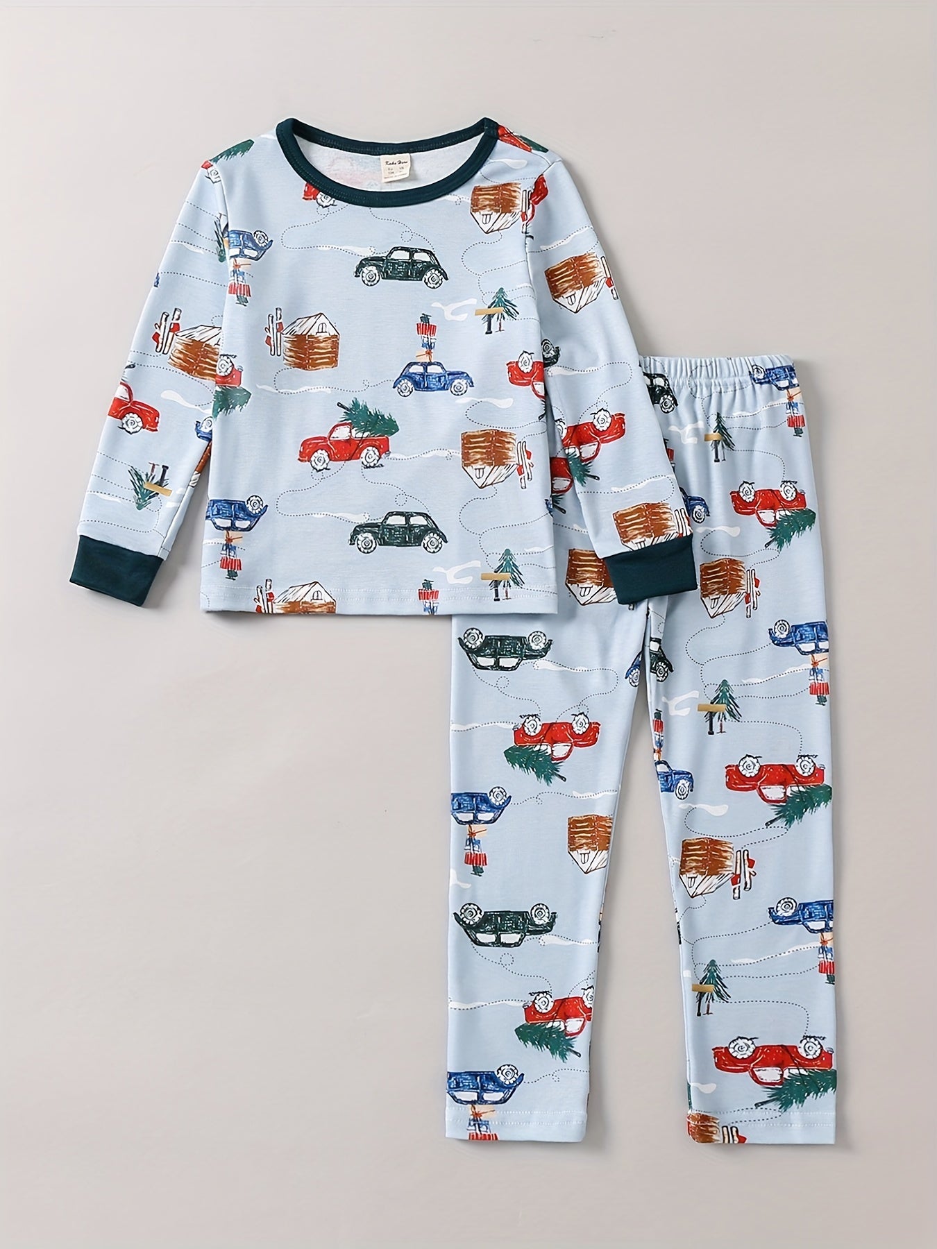 Christmas Tree & Car Print Pajama Set for Kids