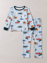 Christmas Tree & Car Print Pajama Set for Kids