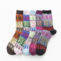5 Pairs Geometric Pattern Colorblock Socks Women's Stockings