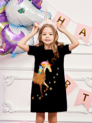 Rainbow Horse Embroidered Short Sleeve Dress
