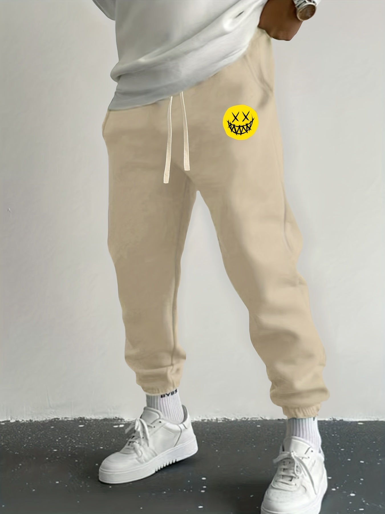 Smile Face Drawstring Sweatpants Loose Fit Joggers For Spring Autumn