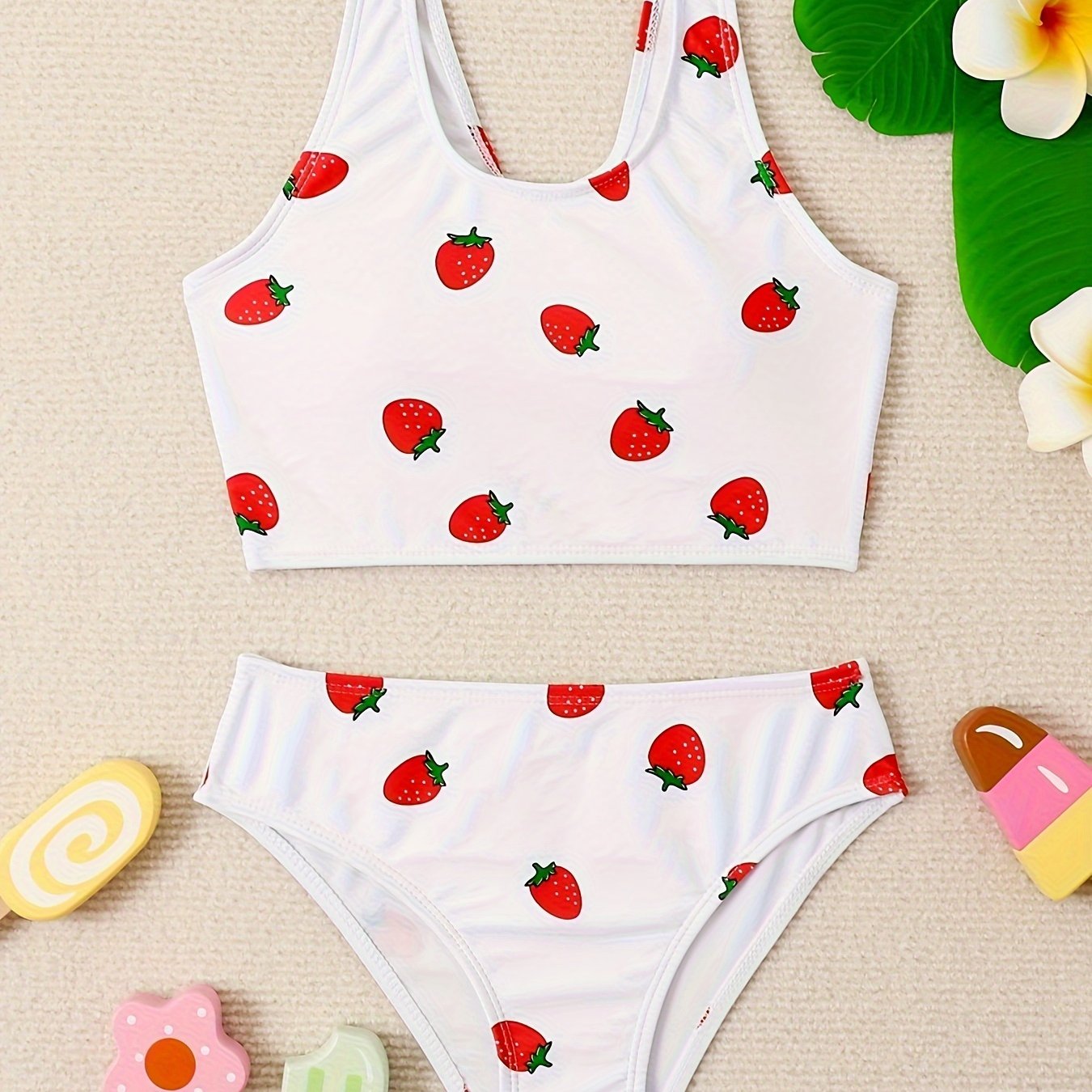 Girls 2pcs Strawberry Swimsuit Set for Hawaii Vacation