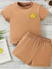 Toddler Smile Print Tee Top Shorts Set