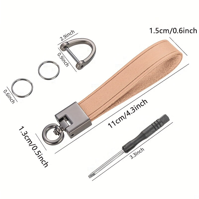 Leather Key Chain Car Keychains Anti Lost D Ring 2 Keyrings 1 Screwdriver