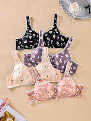 4 Pack Daisy Print Wireless Comfort Bra Set Plus Size