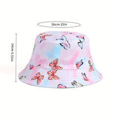 Pink Butterfly Bucket Hat Lightweight Tie Dye Sunscreen Fisherman Cap