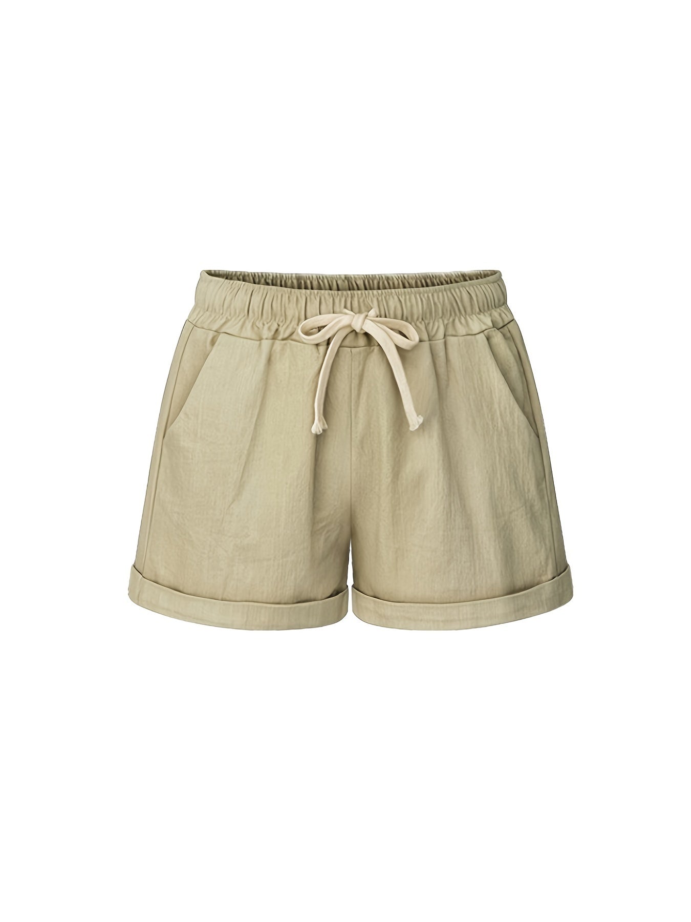 Solid Drawstring Elastic Waist Shorts Plus Size