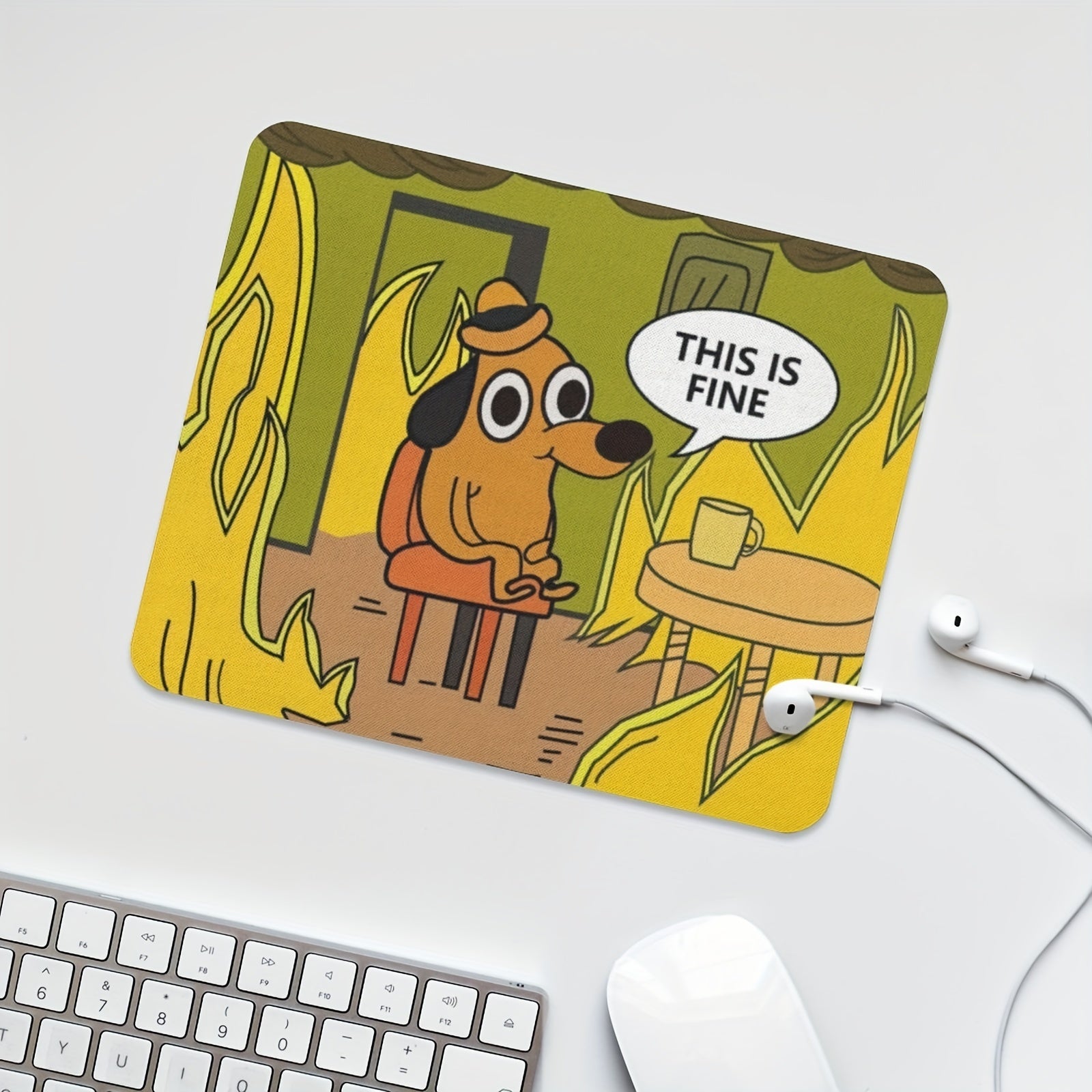 This Is Fine Dog with Fire Gaming Mouse Pad Non Slip Rubber Mouse Pad