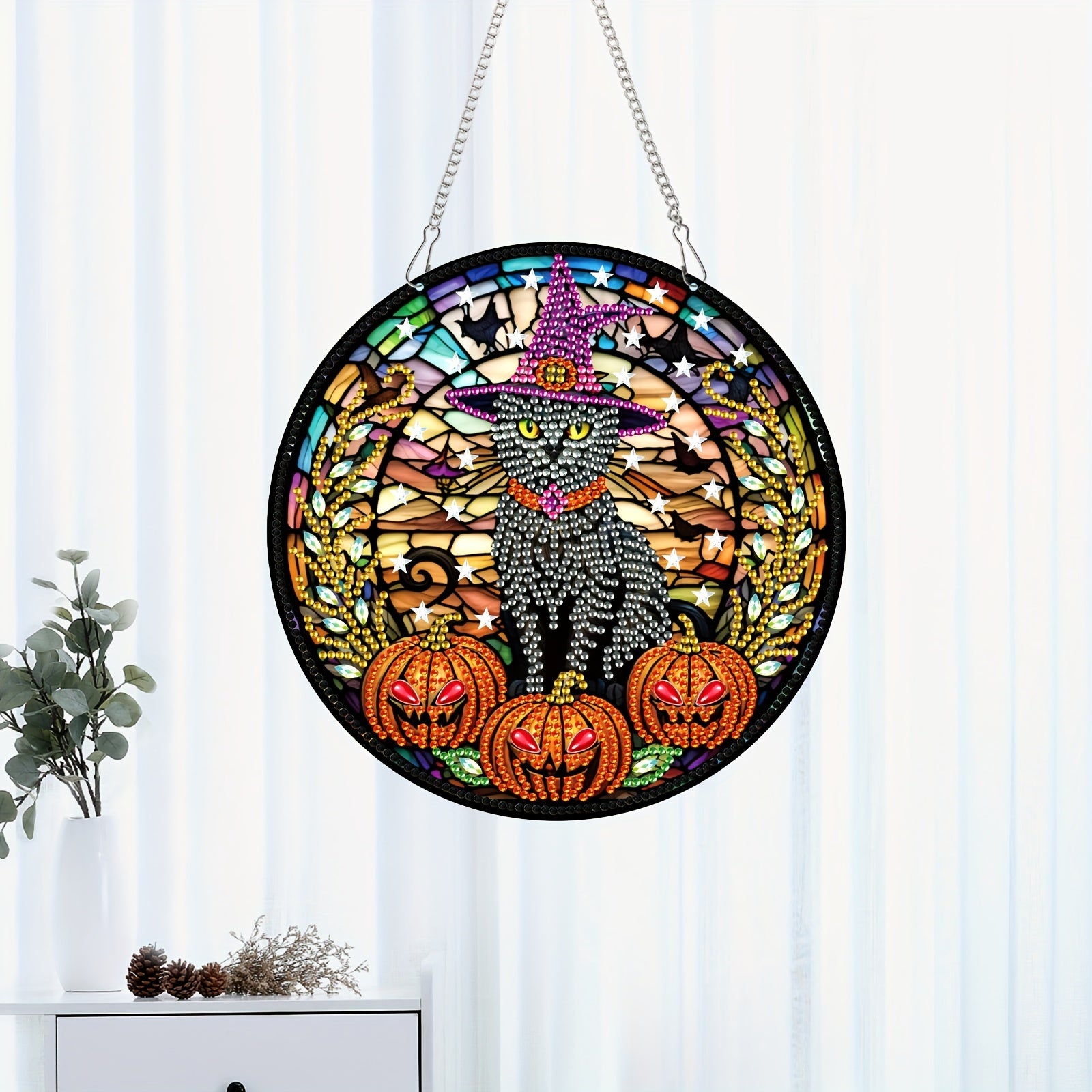 Halloween Cat Pumpkin Diamond Painting Pendant Kit