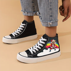Christmas Puppy Print Flat Heighten Chunky Canvas Sneakers
