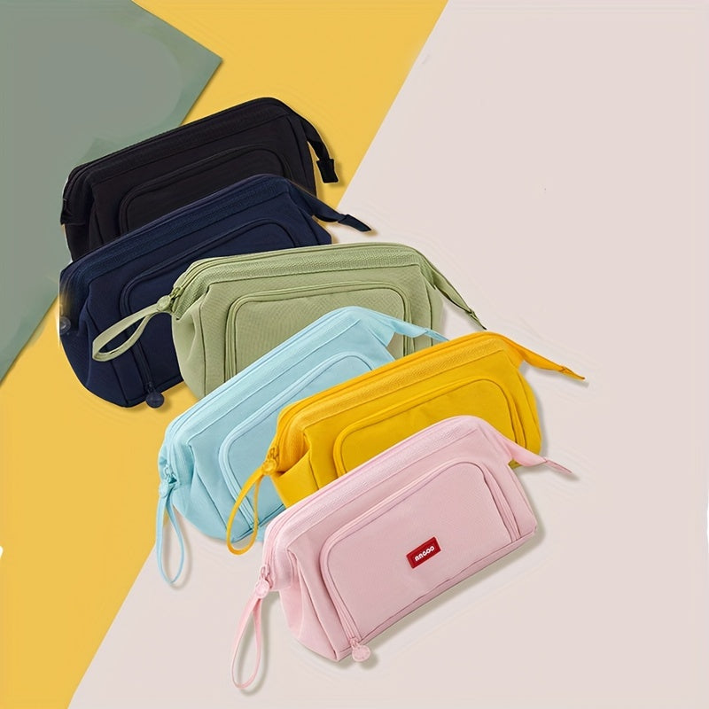 Double Canvas Pen Bag Functional Pencil Case Stationery Bag