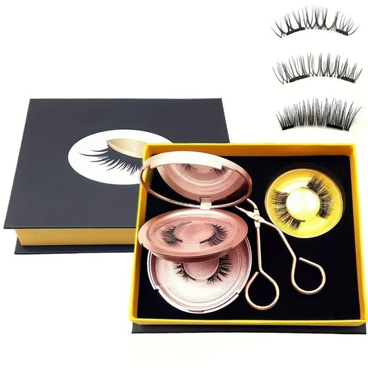 3 Pairs Magnetic Eyelashes Kit with Applicator Natural Look False Eyelashes