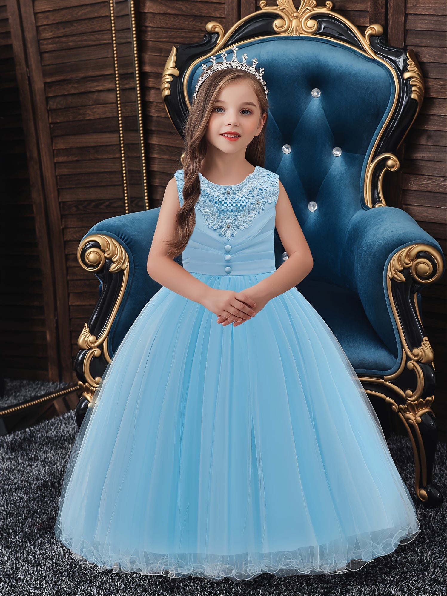 Girls Solid Princess Dress Christmas Party Dress