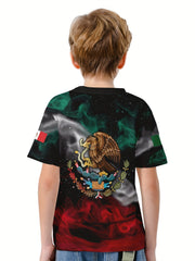 Mexico Flag 3D Print Boys Tee Lightweight Round Nec