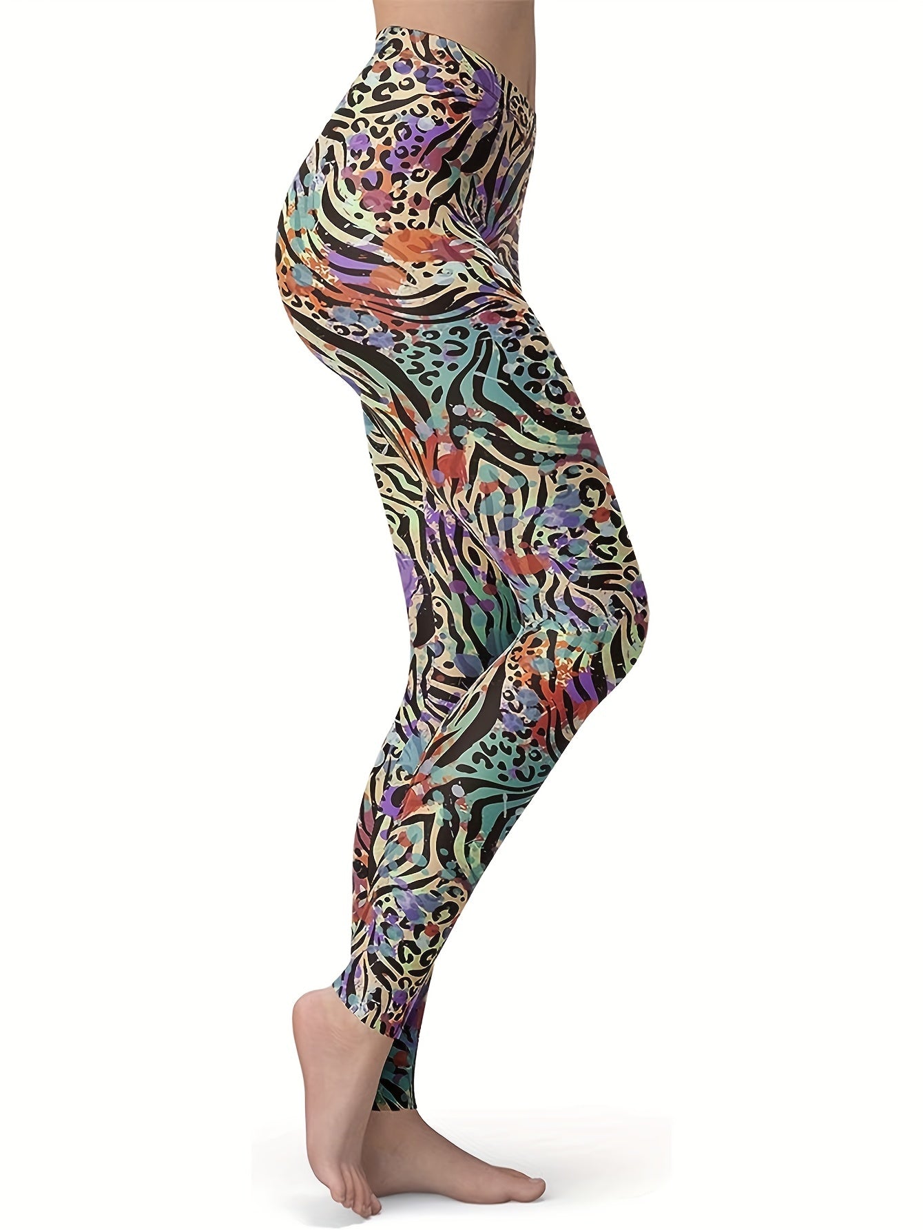 Peacock Feather Print High Waisted Yoga Running Leggings