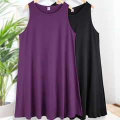 2 Pack Plus Size Nightdress Set Solid Round Neck Medium Stretch