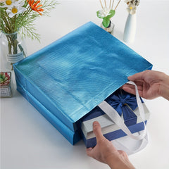 12 Pcs Blue Glossy Reusable Gift Bags Non Woven Shopping Tote
