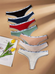 7pcs Letter Tape Ribbed Thongs Low Waist Panties Women's Lingerie