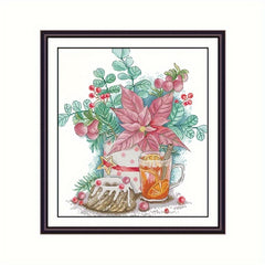 Christmas Cross Stitch 14CT Cloth Bouquet Lemon Tea Flowers DIY