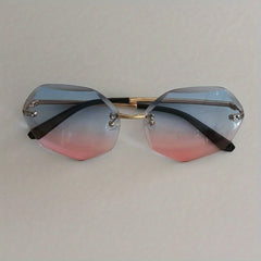 Large Rimless Sunglasses Gradient Metal UV400