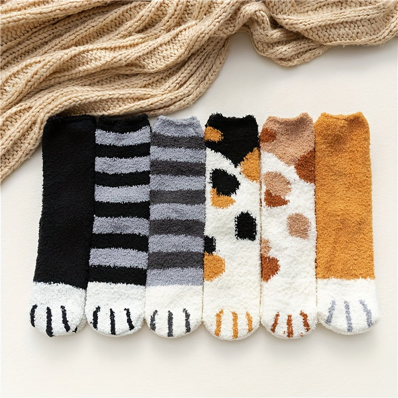 6 Pairs Cartoon Cat Paw Socks for Women
