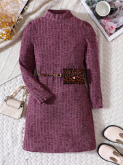 Girls' Stand Collar Knitted Dress Holiday Party Outfit